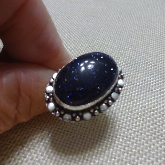 Sparkly BLUE SUNSTONE Handmade Sterling 925 Ring Size 8 #521C - Picture 3 of 3